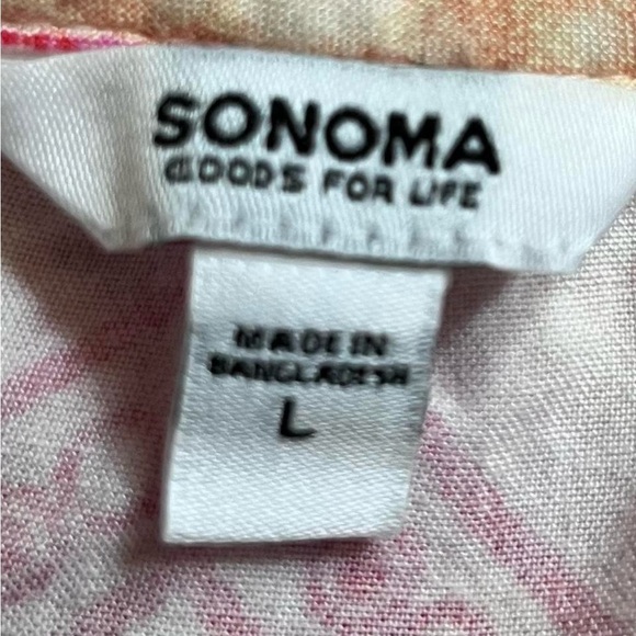 Sonoma Red Chevron Peasant Blouse Size Large | Boho Chic Tassel Tie Top - Picture 2 of 3